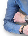 Dark Brown Admiral Anchor Silver and Braided Leather Bracelet