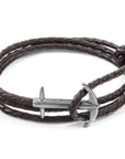 Dark Brown Admiral Anchor Silver and Braided Leather Bracelet