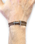 Light Brown Admiral Anchor Silver and Braided Leather Bracelet