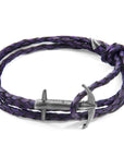 Grape Purple Admiral Anchor Silver and Braided Leather Bracelet
