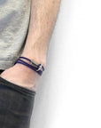 Grape Purple Admiral Anchor Silver and Braided Leather Bracelet
