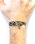 Khaki Green Clyde Anchor Silver and Rope Bracelet