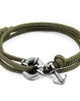 Khaki Green Clyde Anchor Silver and Rope Bracelet