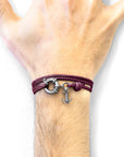 Aubergine Purple Clyde Anchor Silver and Rope Bracelet