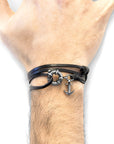 Coal Black Clyde Anchor Silver and Flat Leather Bracelet