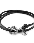 Coal Black Clyde Anchor Silver and Flat Leather Bracelet