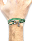 Fern Green Clyde Anchor Silver and Flat Leather Bracelet