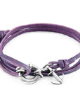 Grape Purple Clyde Anchor Silver and Flat Leather Bracelet