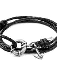 Coal Black Clyde Anchor Silver and Braided Leather Bracelet