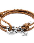Light Brown Clyde Anchor Silver and Braided Leather Bracelet