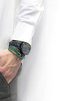 Fern Green Clyde Anchor Silver and Braided Leather Bracelet