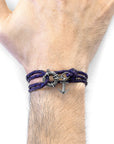 Grape Purple Clyde Anchor Silver and Braided Leather Bracelet