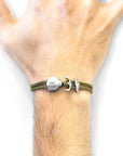 Khaki Green Delta Anchor Silver and Rope Bracelet
