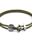 Khaki Green Delta Anchor Silver and Rope Bracelet