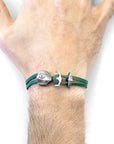 Fern Green Delta Anchor Silver and Flat Leather Bracelet