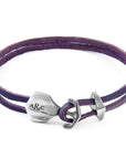 Grape Purple Delta Anchor Silver and Flat Leather Bracelet