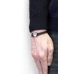 Coal Black Delta Anchor Silver and Braided Leather Bracelet