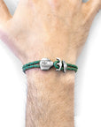 Fern Green Delta Anchor Silver and Braided Leather Bracelet