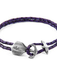 Grape Purple Delta Anchor Silver and Braided Leather Bracelet