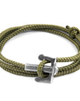 Khaki Green Union Anchor Silver and Rope Bracelet