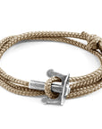Sand Brown Union Anchor Silver and Rope Bracelet