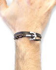 Dark Brown Union Anchor Silver and Flat Leather Bracelet