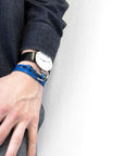 Coal Black Union Anchor Silver and Flat Leather Bracelet