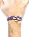 Grape Purple Union Anchor Silver and Flat Leather Bracelet