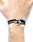 Coal Black Union Anchor Silver and Braided Leather Bracelet