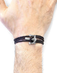 Dark Brown Union Anchor Silver and Braided Leather Bracelet
