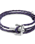 Grape Purple Union Anchor Silver and Braided Leather Bracelet