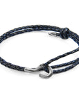 Indigo Blue Charles Silver and Braided Leather SKINNY Bracelet