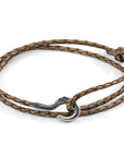 Taupe Grey Charles Silver and Braided Leather SKINNY Bracelet