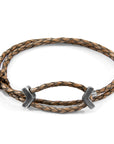 Taupe Grey William Silver and Braided Leather SKINNY Bracelet