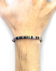 Black Kivu Silver and Vinyl Disc Macrame Bracelet