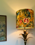 Fruit garden velvet in mustard, drum lampshade /ceiling shade with a white lining
