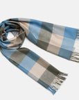 Natural Baby Alpaca Wool Check Midi Scarf for Women