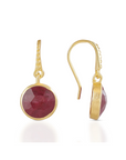 Round Ruby Quartz Drop Earrings in Gold