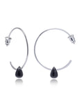 Wire Hoop Earrings with Black Onyx Teardrop Stone in Silver