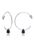 Wire Hoop Earrings with Black Onyx Teardrop Stone in Silver