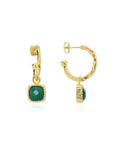 Tetra Square Gemtone Charm Hoops: Green Onyx