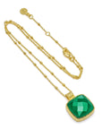 Large Square Green Onyx Pendant in Gold