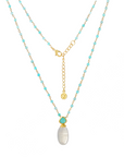 Persephone Double Gemstone Beaded Chain Necklace in Moonstone and Amazonite