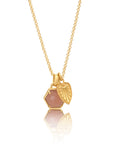 Thea Hexagon Gemstone and Palm Leaf Charm Necklace Peach Moonstone