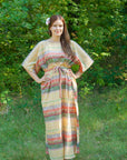 Yellow Mademoiselle Style Caftan in Abstract Geometric Pattern-1