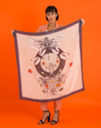 Navy blue and cream "Dragonfly Silk" square Silk scarf