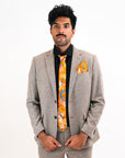 Rust orange coloured Silk Tie, 'Eden' tropical meadow print
