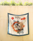 Blue 'Crustacean Silk' Silk Scarf, large square Silk Scarf with crab and tulip design from the Evolution Collection