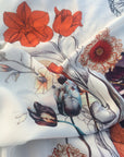 Blue 'Crustacean Silk' Silk Scarf, large square Silk Scarf with crab and tulip design from the Evolution Collection