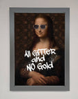 Luxury All Glitter No Gold Mona Lisa Framed Print, premium handcrafted artwork with modern glamour by Zestio at brixbailey.com